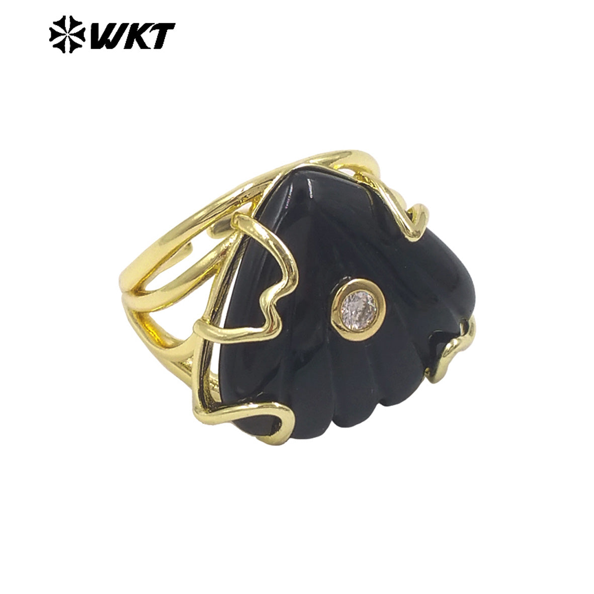 WT-R614 Lovely Design Gold Plated Colorful Zircon And Natural Gemstones Shell Shape Rings For Lady Wedding Wearing Accessory