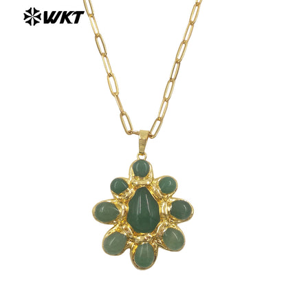 WT-N1528 High Quality Gold Electroplated Amethyst Natural Gemstones Pendants Necklaces For Women Unique Jewelry Present