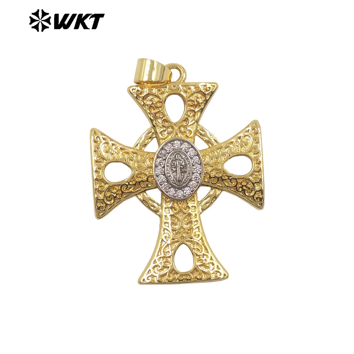 WT-MP331 Newest High Quality Gold Plated Yellow Brass Cross Shap Pendant For Women Religious Style Necklace DIY Making