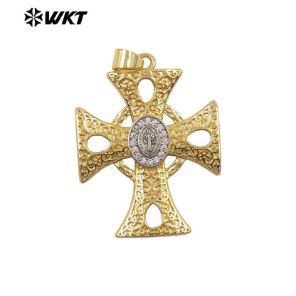 WT-MP331 Newest High Quality Gold Plated Yellow Brass Cross Shap Pendant For Women Religious Style Necklace DIY Making