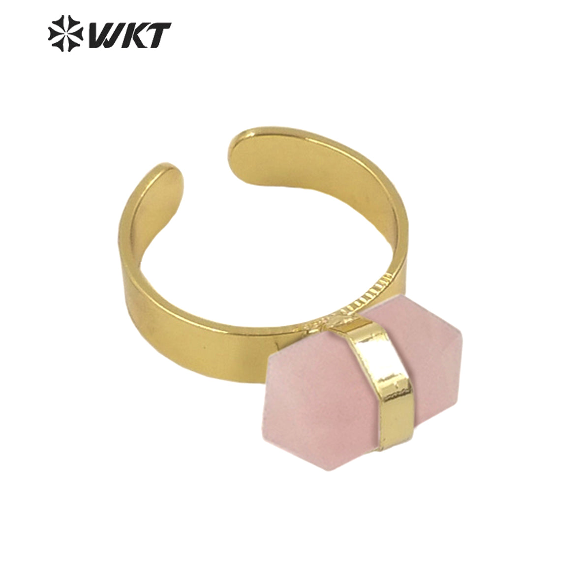 WT-R385 WKT 2022 Beautiful Crystal Amethyst Black Obsidian Hexagon Rings Natural Stone Rings Gold Plated Quartz Point Ring