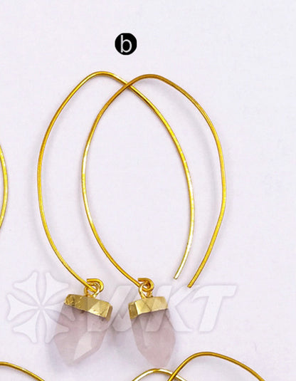 WT-E412 WKT New Fashion Real Gold Plated Hook Tapered Shape Gemstone Earrings With Unique Design Amethyst Earrings for Women
