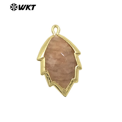 WT-P1990 Simple and Small Natural Multi-Type Gemstone 18K Gold Plated Delicate Leaf Shape Pendant Unisexes Jewelry DIY Necklace