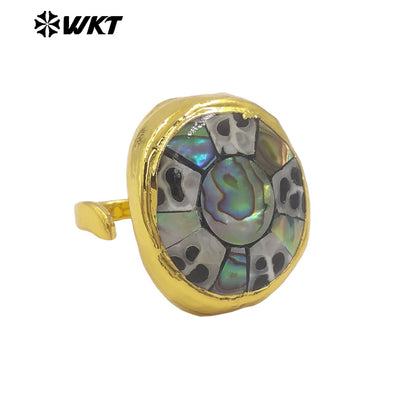 WT-MPR144 Good Quality Boutique Natural Shell Round And Square Gold Electroplated Adjustable Rings For Party Unique Accessories