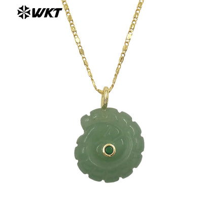 WT-N1510 Hot Sale Gold Thin Chain With Natural Gemstones Carved Trumpet Pendant Necklace As Women Daily Wearing Jewelry