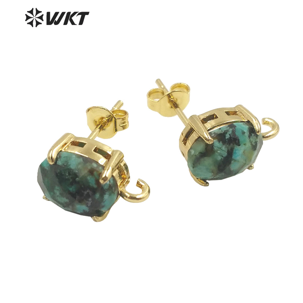 WT-E678 Women New Fashion Jewelry Findings Earrings Studs 18k Real Gold Plated Claw Setting Gemstone Studs with Hoop