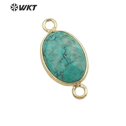 WT-C301 High Quality Gemstone Connectors for Jewelry Bracelet Necklace Double Loops Round Stone Pendant Fashion Beauty for Lady