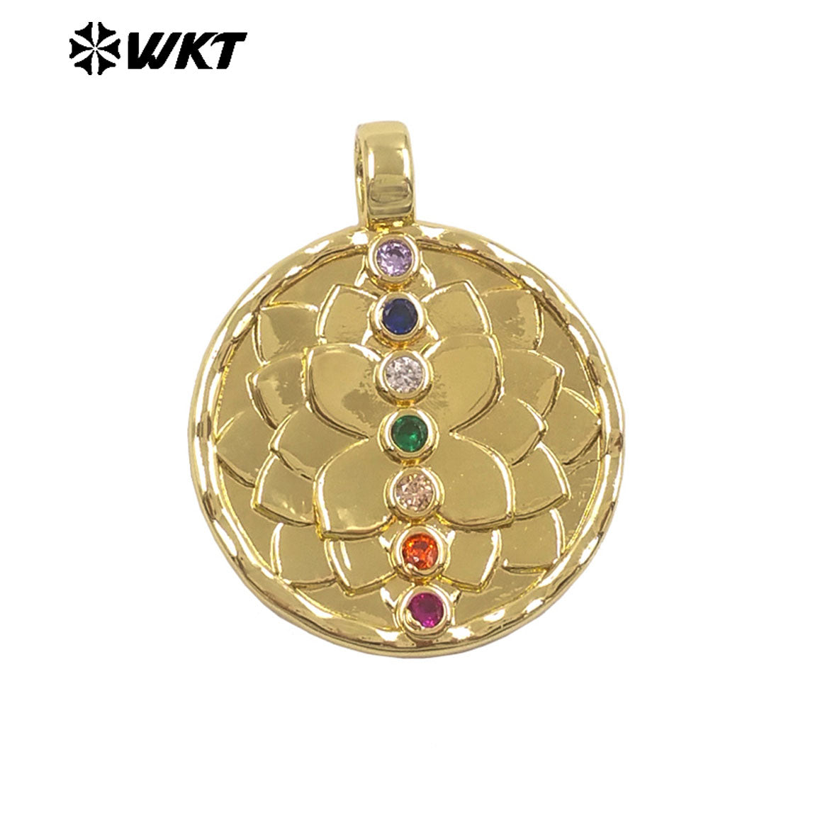 WT-MP329 New Arrival Silver Gold Plated Yellow Brass And Colorful Zircon Round Pendants For Fashion Unique Jewelry Design