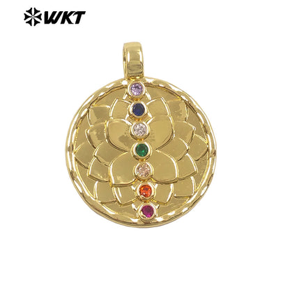 WT-MP329 New Arrival Silver Gold Plated Yellow Brass And Colorful Zircon Round Pendants For Fashion Unique Jewelry Design