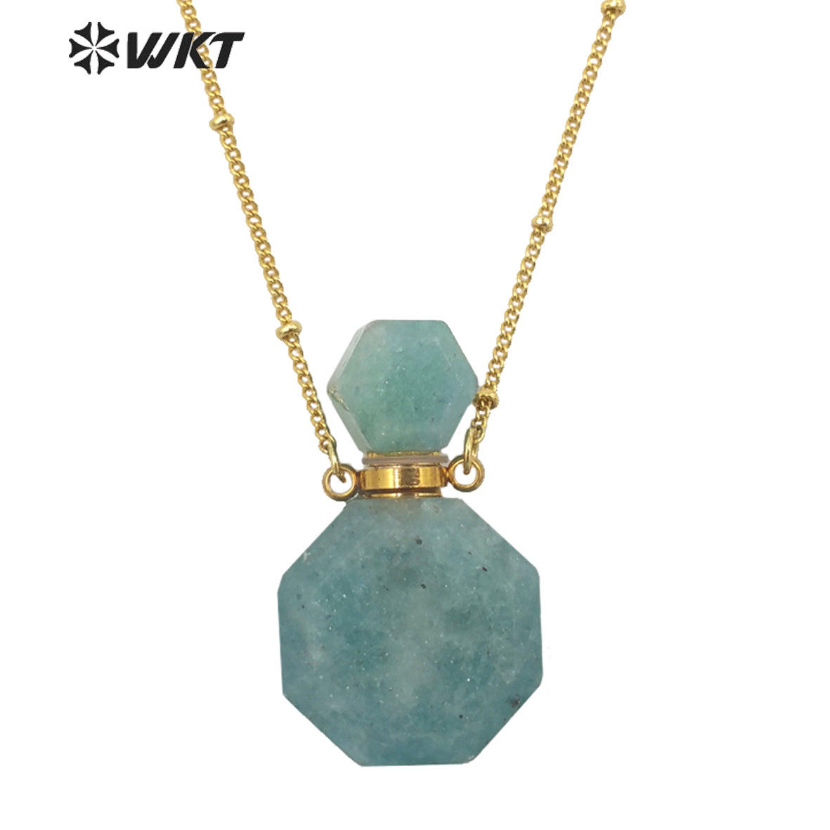 WT-N1356 WKT Colorful Delicate Natural Stone Perfume Bottle Perfume Necklace Pink Quartz Amethyst Amazonites Pendant for Women