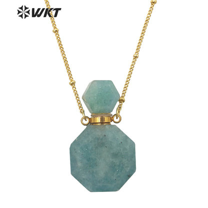 WT-N1356 WKT Colorful Delicate Natural Stone Perfume Bottle Perfume Necklace Pink Quartz Amethyst Amazonites Pendant for Women