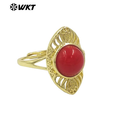 WT-MPR107 New Wholesale Women Gold Plated Adjustable Size Natural Pearl and Red Coral Ring Party Jewelry