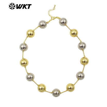 WT-JFN07 Wholesale Fashion 18K Gold Plated Resist Tarnishable Round Big Brass Ball Beads Necklace With Popular Connect Pipe