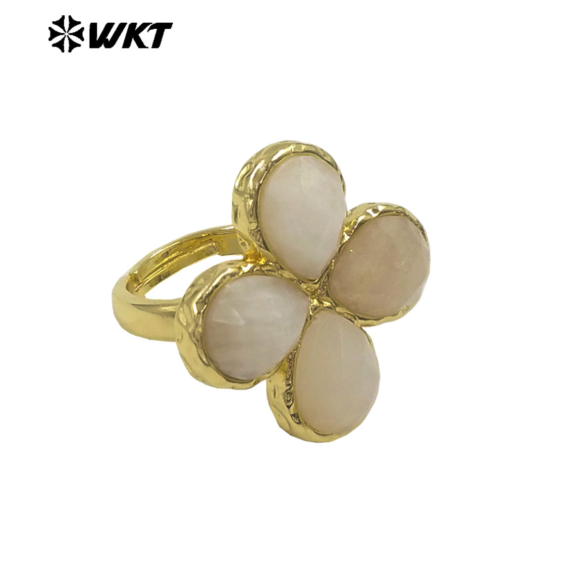 WT-R601 Beautiful 18K Gold Electroplated Natural Gemstones Flower Shape Rings Adjustable For Women Fashion Style Jewelry