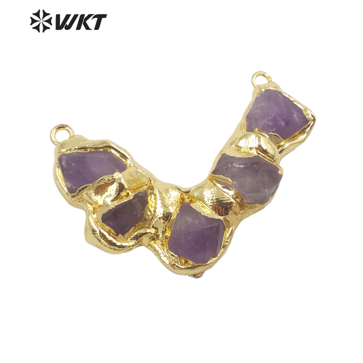 WT-C313 Amazing Handmade Natural Raw Amethyst and Yellow Citrine Quartz Pendant Gold Double Loops Stone Statement Connector