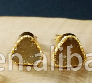 WT-E125 Gorgeous Tiny Sparkly Flat Agate Druzy Earring Hexagon Round Triangle square Druzy Earring Studs