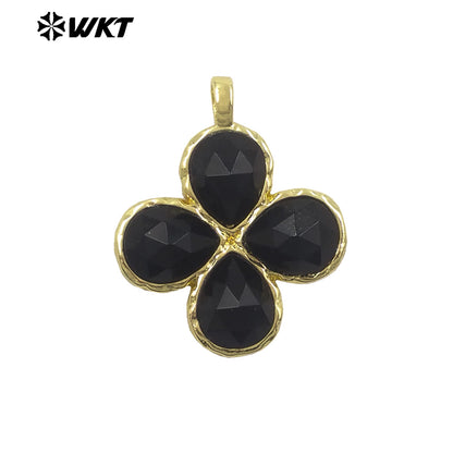 WT-P2090 Gorgeous 18K Gold Plated Multi Colors Natural Gemstone Little Flower Shape Charms Pendant As Lady Earring Accessory