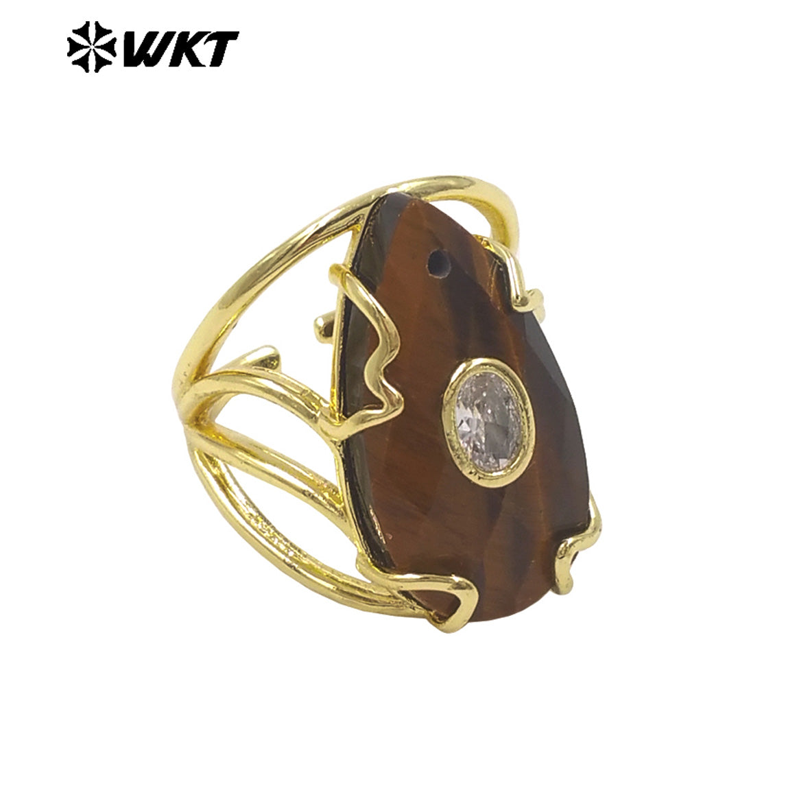 WT-R613 Wonderful Gold Plated Round Zircon And Various Natural Gemstones Waterdrop Shape Rings For Women Dance Party Matching