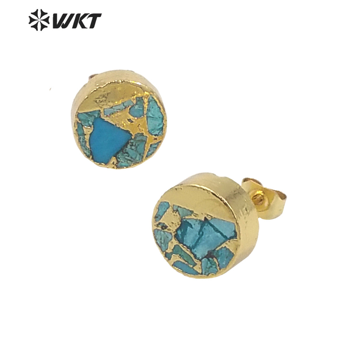 WT-E660 WKT 2022 Fashion Jewelry and Natural Green Stone Turquoises Circle Square Fashion Beautiful Earring Natural Stone Studs