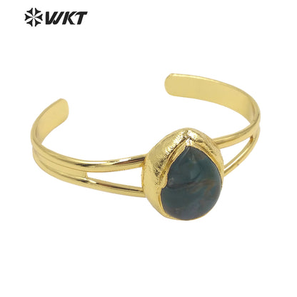 WT-B610 High Quality Charming Multicolor Gemstone Bangles Opening Adjustable Bangles 18k Gold Plated Natural Stone Bangles