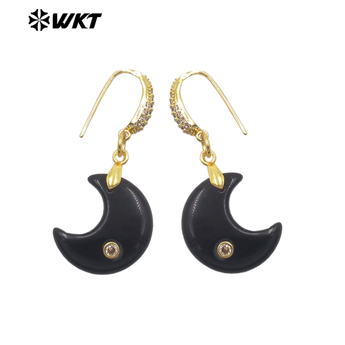 WT-E816 Lovely Style Zircon And Natural Gemstones Moon Shape Little Gold Pendant Earrings As Lady Daily Decorative Jewelry
