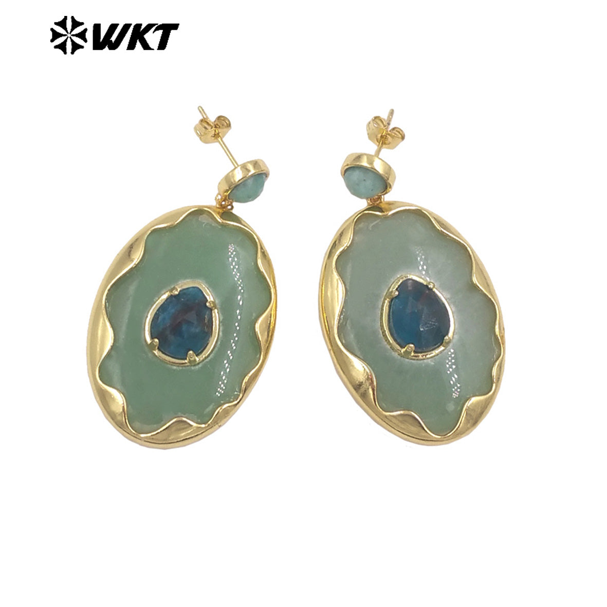 WT-E801 Gorgeous Romantic Style Gold Plated Various Natural Gemstones Big Pendant Earrings For Women Wedding Wearing Jewelry