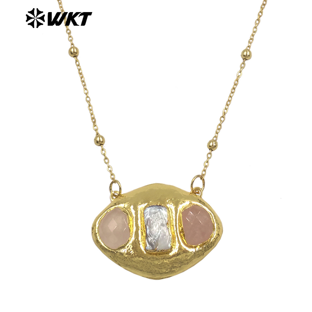 WT-JN403 Delicate Unique 18K Gold Plated Natural Gemstones And Pearl Pendant Necklaces For Girl Party Matching Decorative
