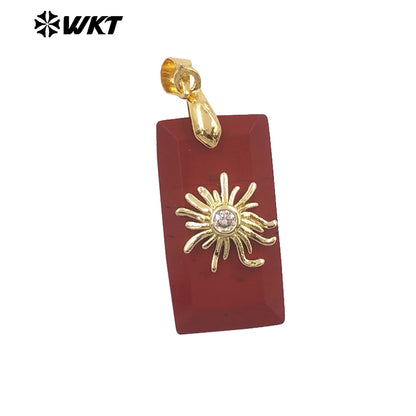 WT-P2068 Wholesale Gold Electroplated Sun Zircon And Natural Gemstones Rectangle Pendants As Handmade Jewelry Accessory
