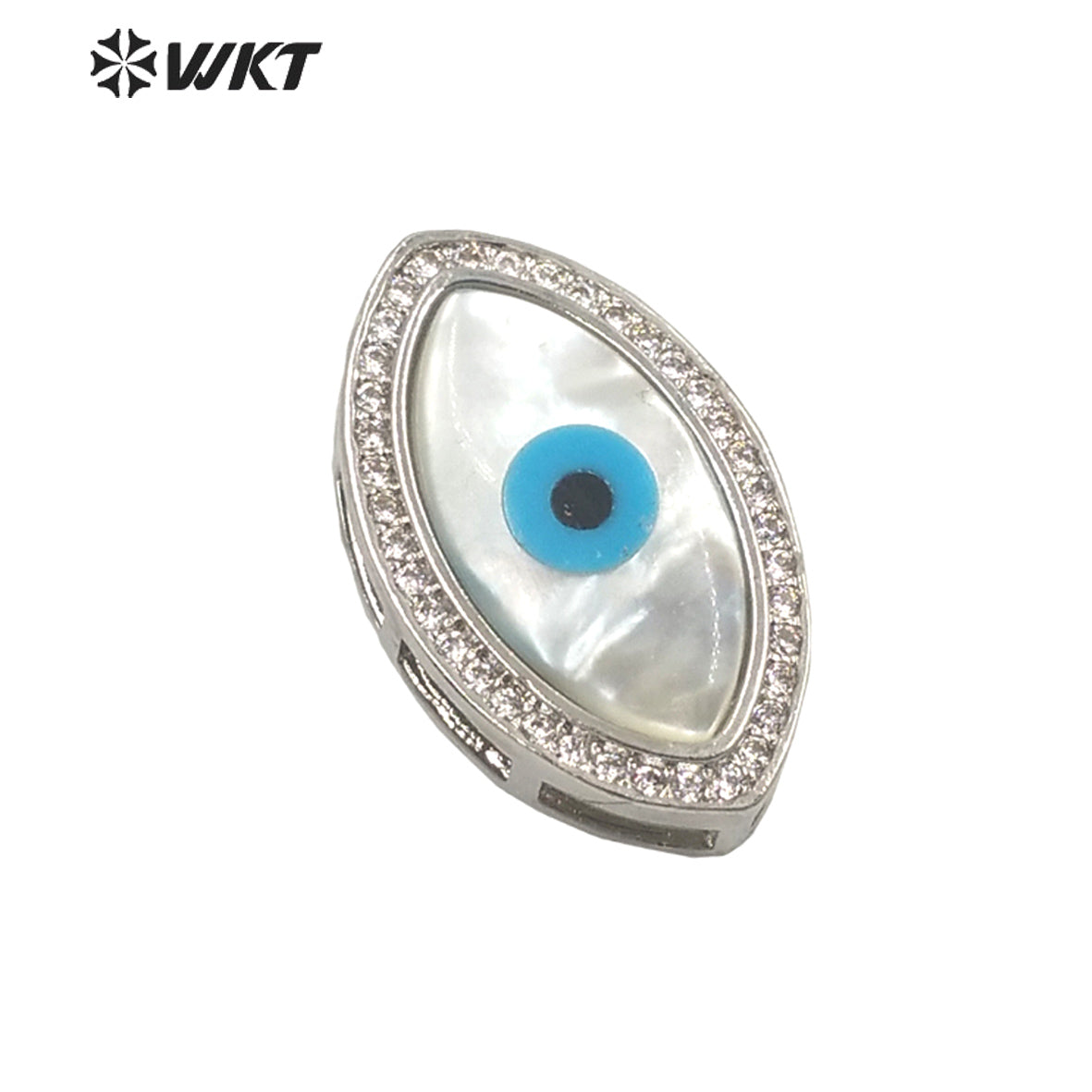 WT-MP203 WKT Exclusive Fashion 18k Real Gold Plated Micro Pave Cubic Zircon Setting White Shell Eye Pendant in Horseeye Shape