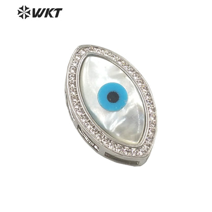 WT-MP203 WKT Exclusive Fashion 18k Real Gold Plated Micro Pave Cubic Zircon Setting White Shell Eye Pendant in Horseeye Shape