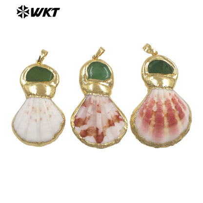 WT-JP508 High Quality Gold Plated Natural Stone And Scallop Shell Splicing Pendants For Handmade Necklace Design Accessory