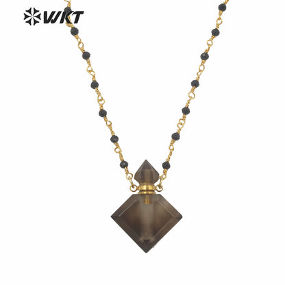 WT-N1229 WKT New Design Natural Precious Faceted Gemstone Essence Oil Bottle Necklace Hot Beads Chain Perfume Bottle Necklace