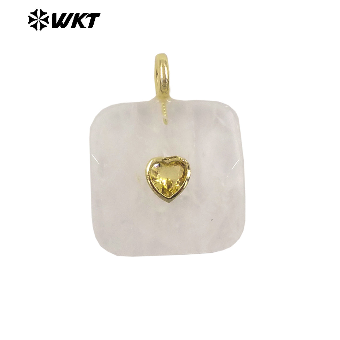 WT-P2105 Fashionable Heart Zircon And Multiple Natural Gemstones Facet Square Gold Pendants For Women Necklaces Design