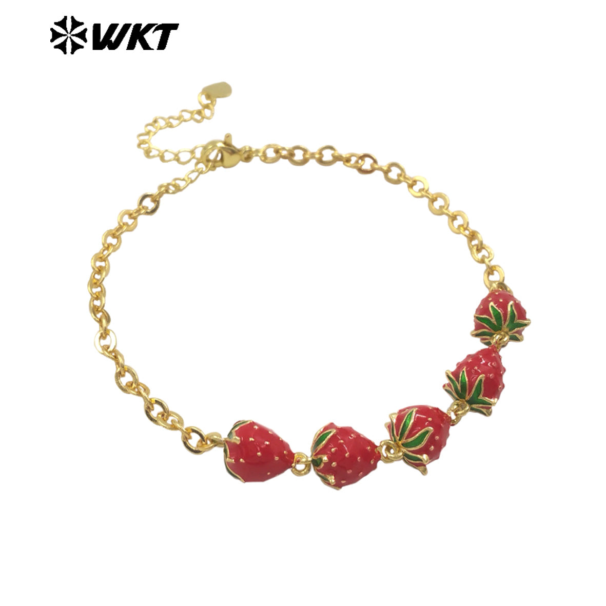 WT-JF365 New Arrival Fruit Series Cherry And Strawberry Fashion Bracelet Yellow Brass With Drop Oil Gold Plated Ladies Accessory