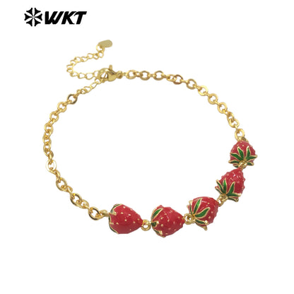 WT-JF365 New Arrival Fruit Series Cherry And Strawberry Fashion Bracelet Yellow Brass With Drop Oil Gold Plated Ladies Accessory