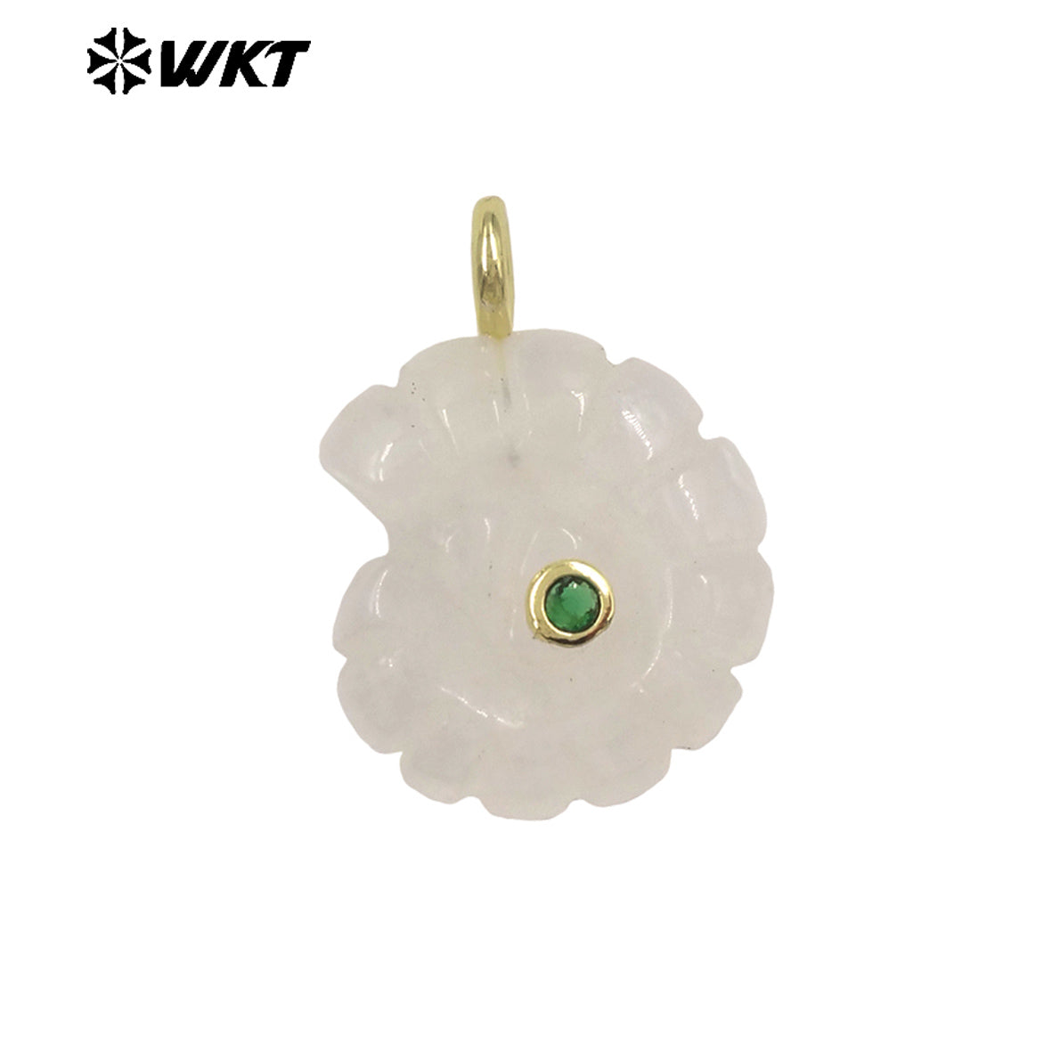 WT-P2051 Good Quality Cute Design Zircon Gold Plated Natural Gemstones Carved Trumpet Pendants As Friend Gift DIY Jewelry