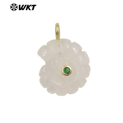 WT-P2051 Good Quality Cute Design Zircon Gold Plated Natural Gemstones Carved Trumpet Pendants As Friend Gift DIY Jewelry