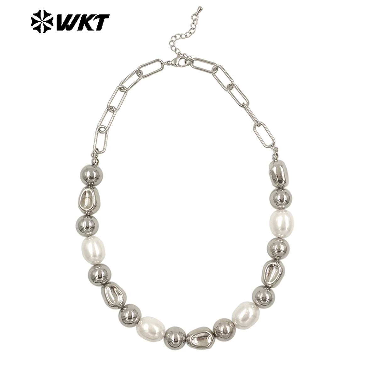 WT-JN305 the New Simple Natural Brass 18K Gold Plated Silver Round Flat Bead Shell Chain Necklace for Women As Special Gift