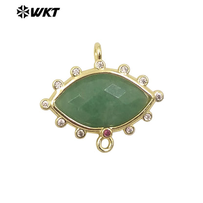 WT-C328 Wholesale Fashion Gold Bezel Setting Small Delicate Horse Eye Shape Double Loops Necklace Connectors