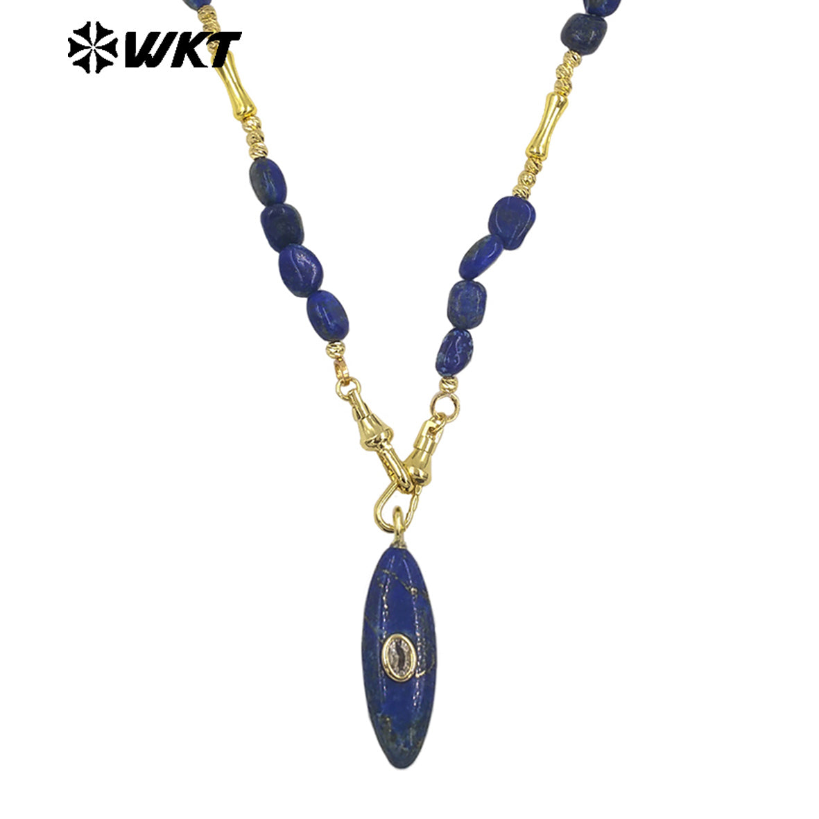 WT-N1521 Beautiful Fashion Metal Splicing Stone Beads Chain With Natural Gemstones Long Pendant Necklaces As Female Matching