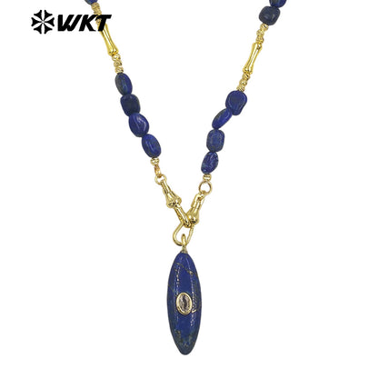 WT-N1521 Beautiful Fashion Metal Splicing Stone Beads Chain With Natural Gemstones Long Pendant Necklaces As Female Matching