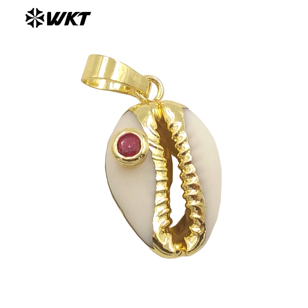 WT-JP141 Specially Designed Natural Cowrie Shell Pendant with Half Plating and Multiple Color Beads Natural Cowrie Pendant