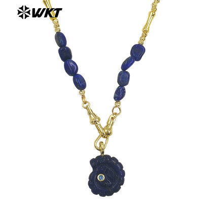 WT-N1520 Boutique Stone Beads Splicing Brass Chain With Natural Gemstones Carved Trumpet Pendant Necklaces For Friend Gift