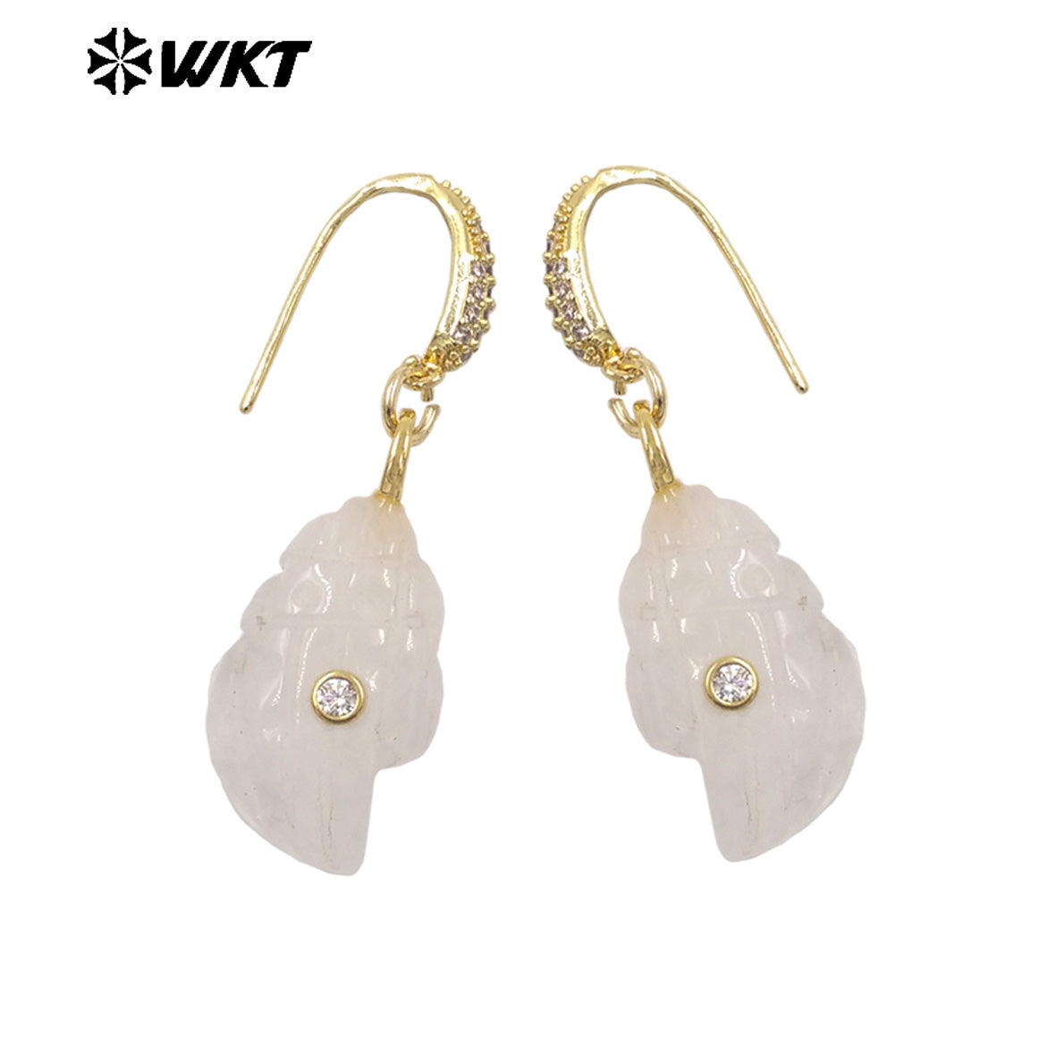 WT-E828 New Product Zircon And Various Natural Gemstones Conch Shape Gold Earrings For Girls Summer Beach Wearing Accessory