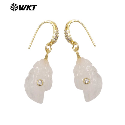 WT-E828 New Product Zircon And Various Natural Gemstones Conch Shape Gold Earrings For Girls Summer Beach Wearing Accessory