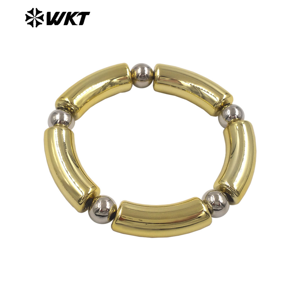 WT-JF375 High Quality Gold And Silver Plated Yellow Brass Space Round Beads Bracelet As Female Daily Jewelry Decoration