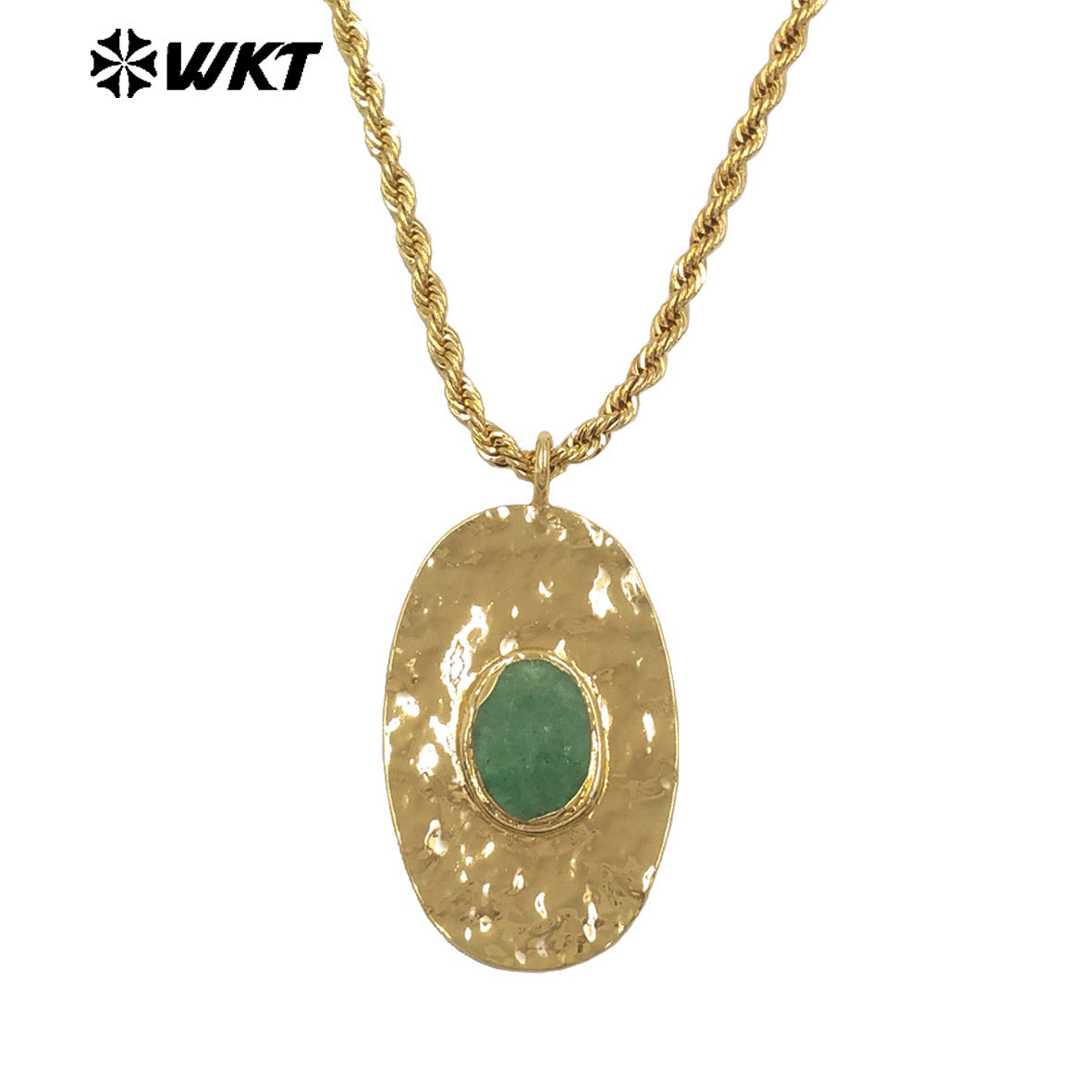WT-N1538 Elegant Style Brass Chain With Gold Plated Natural Gemstone Oval Pendant Necklace For Lady Friend Birthday Gift