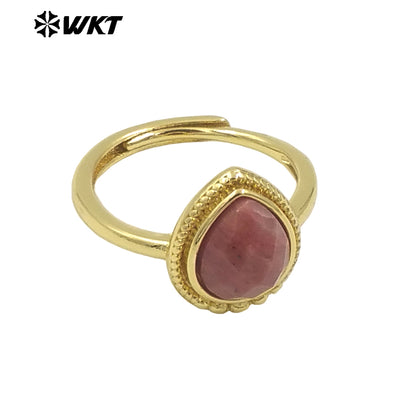 WT-R509 Wholesale Fashion Tiny Pear Shape Natural Gemstone Setting Teardrop Amazonite Birthday Stone Ring