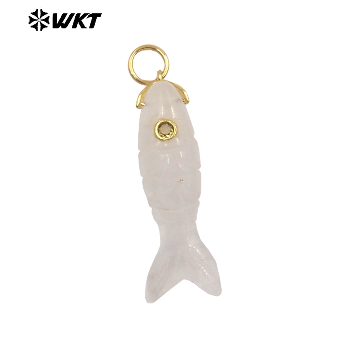 WT-P2069 Cute Design Zircon And Natural Gemstones Hand Carved Fish Shape Little Pendants For Lady Jewelry DIY Accessory
