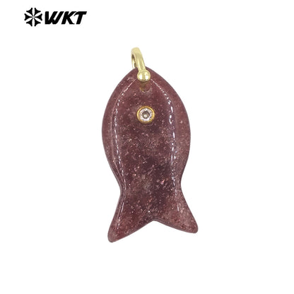 WT-P2088 Popular Interesting Style Zircon And Natural Gemstones Fish Shape Gold Pendant As Female Jewelry DIY Accessories